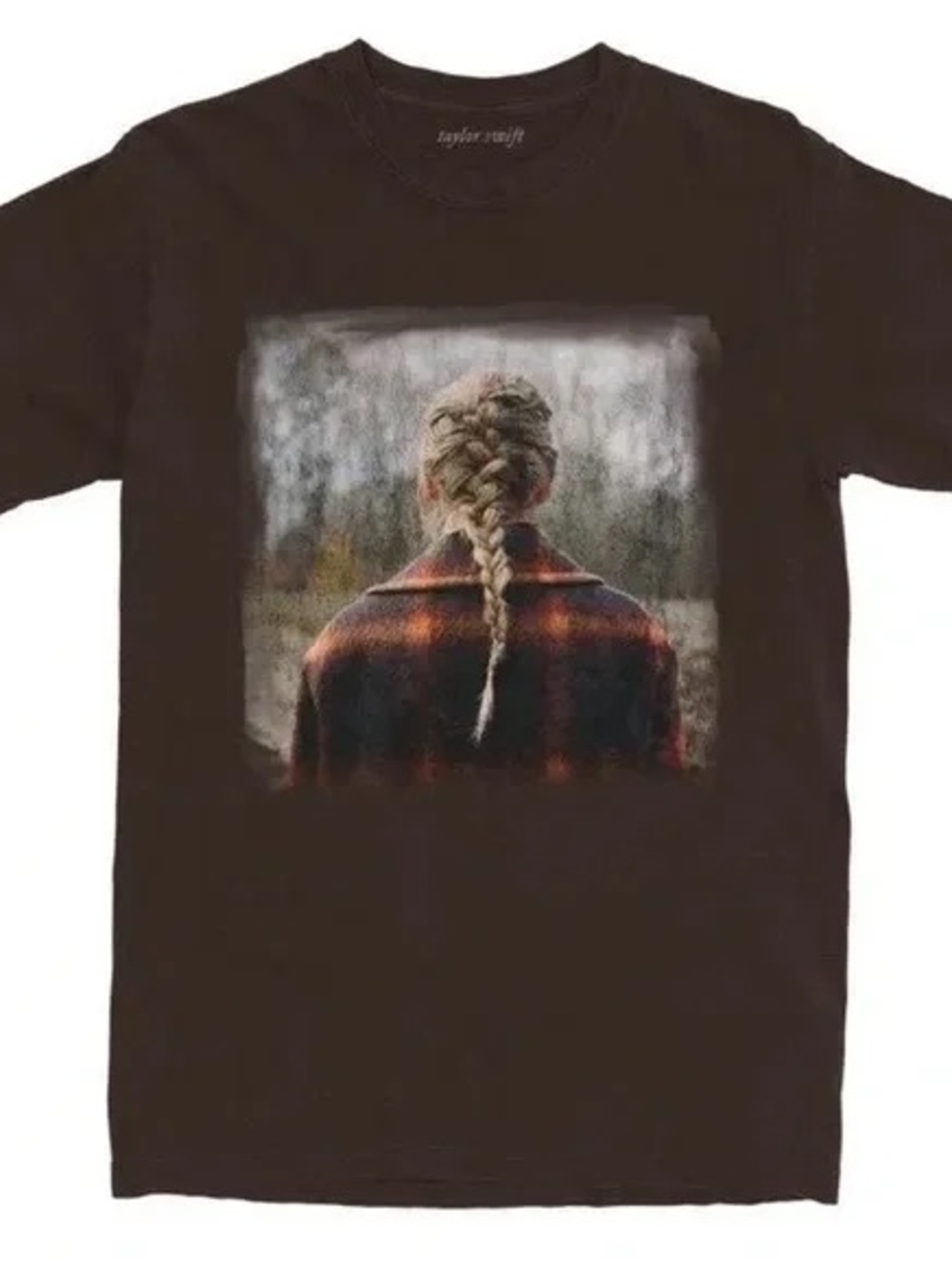 Taylor Swift Brown Graphic Tee with Braid Back Photo Print